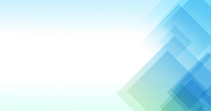 Loop animation of transparent blue and green triangles on the right side of a white background with space for text. Suitable as a background for opening titles or presentations. UHD 4K 4096x2160 video