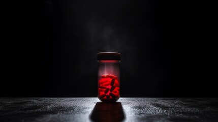 A dramatic scene of a single drug capsule highlighted under a spotlight against a dark, moody background, emphasizing the power of medication.
