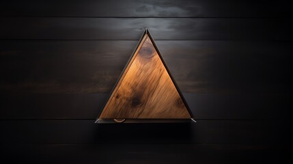 A wooden triangle on a wooden background.