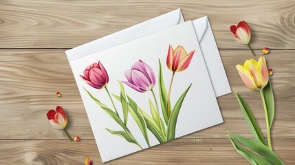 Celebrate International Women s Day in style with a beautiful greeting card adorned with tulip flowers and complete with envelopes