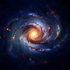 Draufsicht auf eine junge reguläre Spiralgalaxie. Der zentrale Kern (Bulge) ist noch klein. Es gibt noch viele Arme. (Künstlerische Darstellung.) - obrazy, fototapety, plakaty