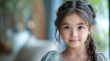 Fototapeta premium Portrait of happy Asian girl wearing princess dress with copy space