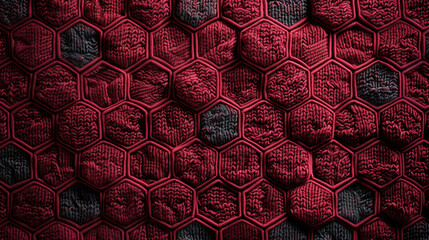 Maroon knit pattern on hexagonal backdrop.