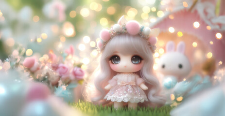 Baby cute fluffy doll flower and bokeh background, content space