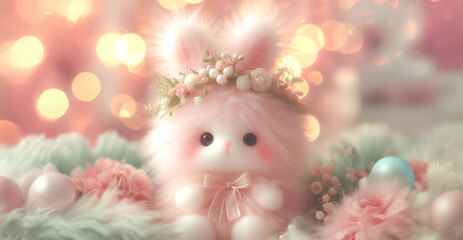 Baby cute fluffy doll flower and bokeh background, content space