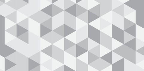 Abstract geometric White and gray background seamless mosaic and low polygon triangle texture wallpaper. Triangle shape retro wall grid pattern geometric ornament tile vector square element.