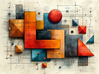 Studious and Playful Illustration of Geometric Shapes and Drawing Instruments
