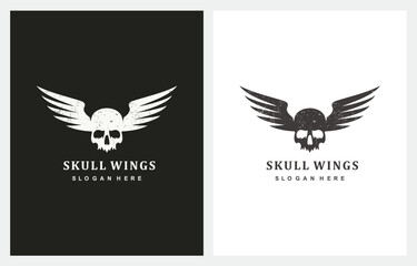 Skull Wings Rustic Vintage logo design icon sign