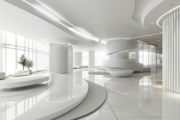 Modern Business Environment: Spacious & Clean Abstract Design with Luxury Furniture and White Lighting