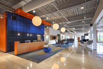 Modern Corporate Space: Cool Palette and High-Key Lighting with Abstract Design