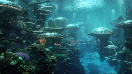 Future Marine Metropolis: Underwater City with Coral-Mimicking Structures and Advanced Bio-Tech Materials