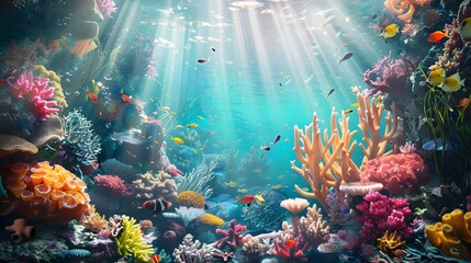 Fototapeta na wymiar Divers Aid Coral Reef A Vibrant Underwater Ecosystem