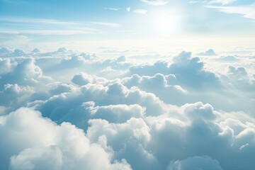 Fototapeta premium Ethereal Morning Horizon: High View of Nature's White Clouds in Clear Summer Sky