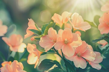 Vintage Peach-Colored Flowers Blooming Under Spring Sunshine