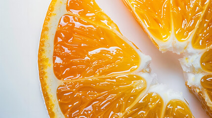 Top view of ripe slice orange citrus fruit  on white background