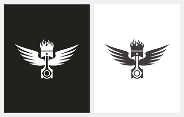 Obraz premium Piston Flame and Wings Silhouette Motorcycle logo design icon vector