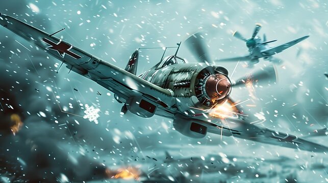 Aerial Dogfight Between BF and Russian Plane HighSpeed Combat in Winter War Aesthetics