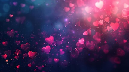Abstract dark gradient background with hearts shape bokeh. hyper realistic 