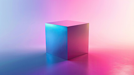 Cube on colorful blue and pink light background