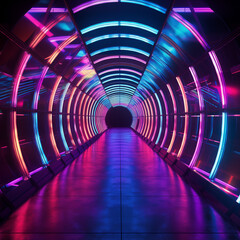 trails in the tunnel, Abstract Glowing Neon Tunnel stock photo