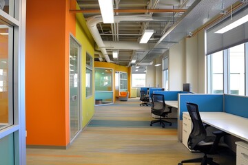 Modern Aesthetics: Abstractions in Professional Office with Cool Palette and Spacious Layout