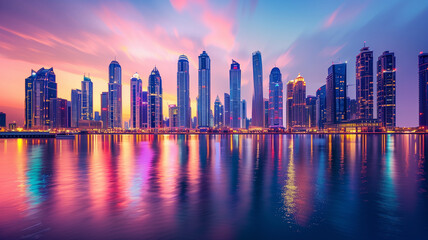 Fototapeta premium Dusk Skyline Reflections in Metropolitan Bay