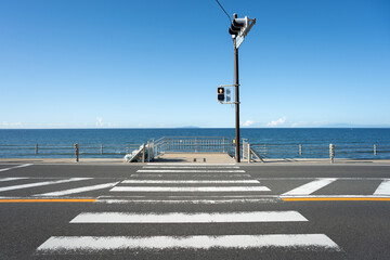 七里ヶ浜へ 鎌倉高校駅前の横断歩道 国道134号線 鎌倉市