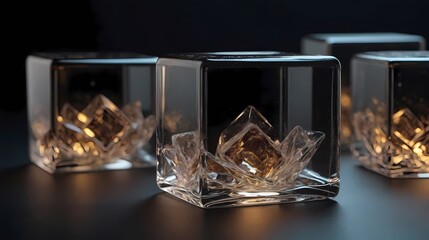 glass cube on black background. Generative AI, Generative, AI