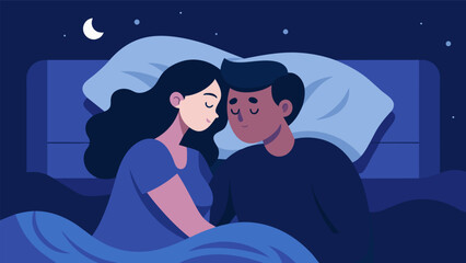 Obraz premium The silence of the night is broken by the sound of two lovers pouring their hearts out in a late night pillow talk finding comfort in vulnerability.. Vector illustration