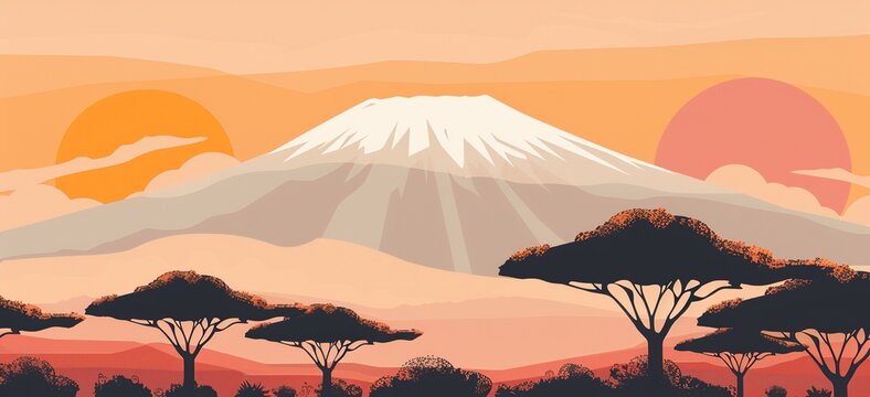 An image of a simplified, abstract representation of Mount Kilimanjaro in soft, earthy tones