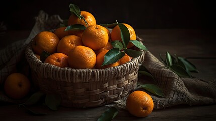 Fresh Orange Fruits in a bamboo basket with blur background