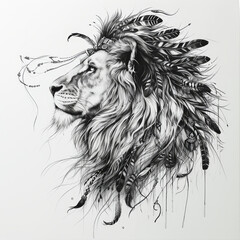Lion with Feathers Illustration

