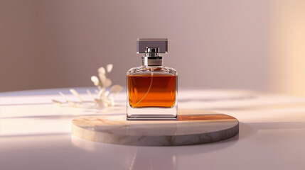 A professional product photography setup showcasing a single luxurious perfume bottle on a clean white background, Generative AI - obrazy, fototapety, plakaty
