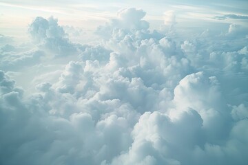 Majestic Cloudscapes: Panoramic Morning View of High White Clouds from Plane Perspective