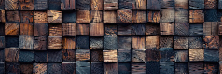 Woven pattern of dark stained wood blocks. Creative background texture for interior design or graphic art.