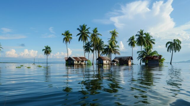Tropical Island Submerged by Rising Sea Levels: Impact of Melting Polar Ice - Climate Change Showcase