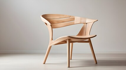  A minimalist wooden chair with clean lines and natural grain patterns 