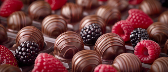 A close up of chocolate covered berries and chocolate covered cherries