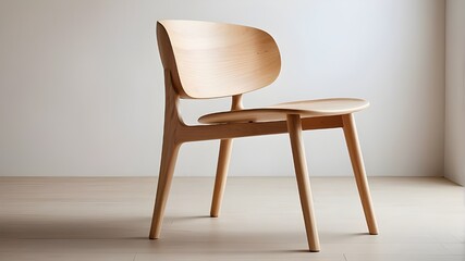  A minimalist wooden chair with clean lines and natural grain patterns 