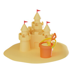 3D Sand Castle for Summer Recreation. 3D Render