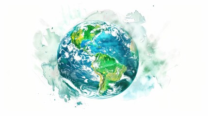 Green earth watercolor art hand drawing hyper realistic 