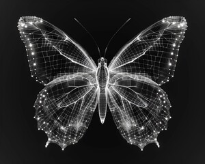 Wireframe butterfly with detailed wings
