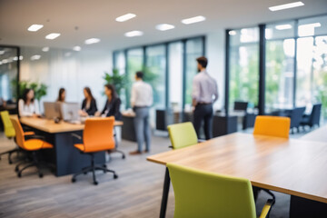 conference room with chairs, Business office with blurred people casual wear, with blurred bokeh background
