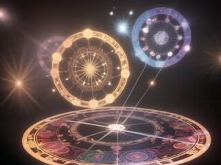 色鮮やかに輝く複数の魔法陣、generative ai