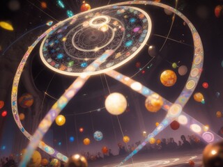 色鮮やかに輝く複数の魔法陣、generative ai