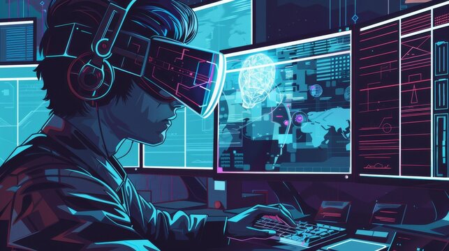 A cyberpunk hacker orchestrates a digital heist