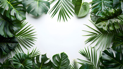 Tropical frame with exotic jungle plants and palm leaves on a transparent background, perfect for tropical-themed events, vacation promotions, or spa advertising.