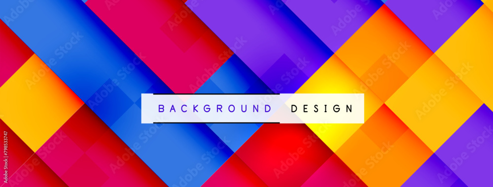 Poster vivid colorfulness populates the textile design with rectangles and triangles in shades of azure, pu