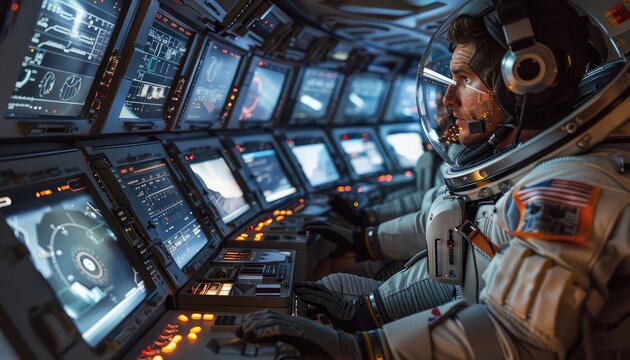 Training Simulations, Depict astronauts undergoing training simulations for various space missions - Powered by Adobe