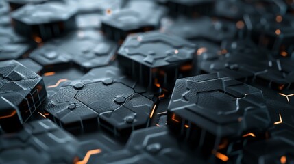 Fototapeta premium A geometric abstraction with interlocking triangles and hexagons, forming a complex and secure blockchain network. 